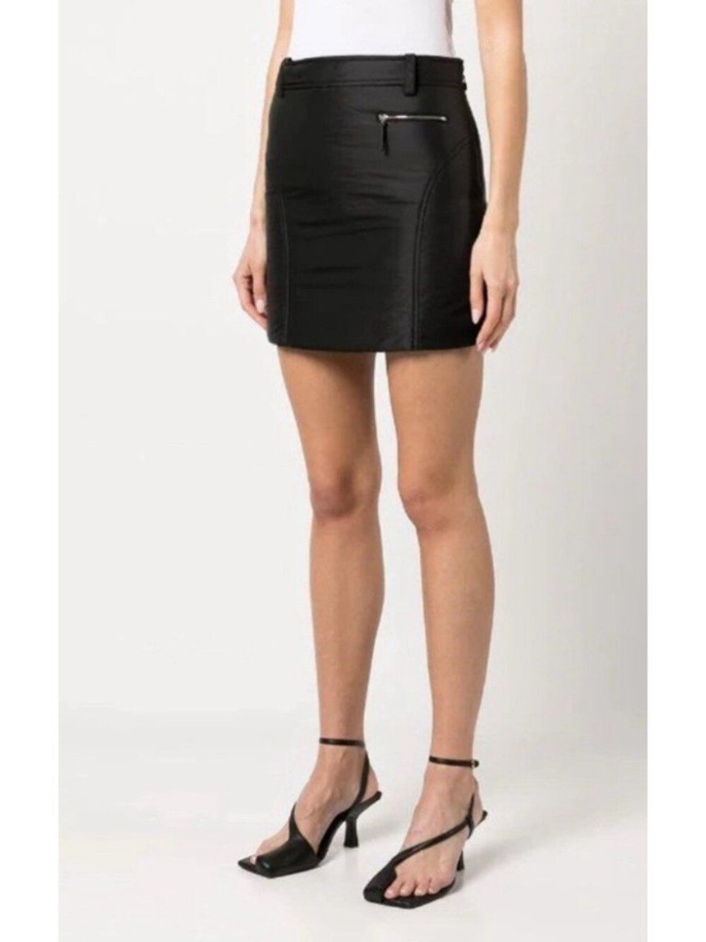 Khaite Authentic The Mitsi Solid Black Padded Nylon Mini Skirt 0 Xxs Xs $680
